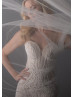 Plunging Sweetheart Neck Beaded Ivory Lace Tulle Wedding Dress With Champagne Lining